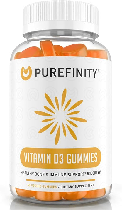 Vitamin D3 5000 iu Gummies – Your Daily Vitamin D Supplement for Bone Health, Immune Health, and Joint Muscle Support for Adults & Kids – Gluten Free, Non-GMO – 60 Veggie Gummies