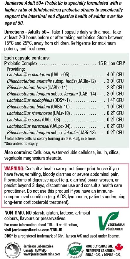 Jamieson Adult 50+ Probiotic Complex, 15 Billion, 30 vegi caps