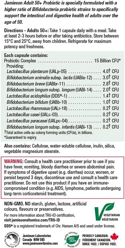 Jamieson Adult 50+ Probiotic Complex, 15 Billion, 30 vegi caps