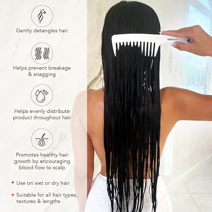Hairtamin Advanced Vegan Biotin Supplement Pack | Hair, Skin & Nail Vitamins with Gentle Detangling Comb to Promote Growth & Thickness