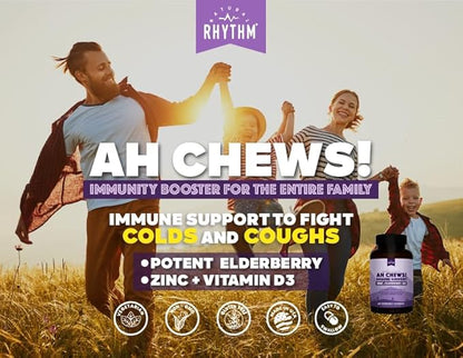 Natural Rhythm Ah Chews! Immune Booster Lozenges for Kids and Adults, No Added Sugar, with Elderberry, Zinc & Vitamin D3, 60 Capsules