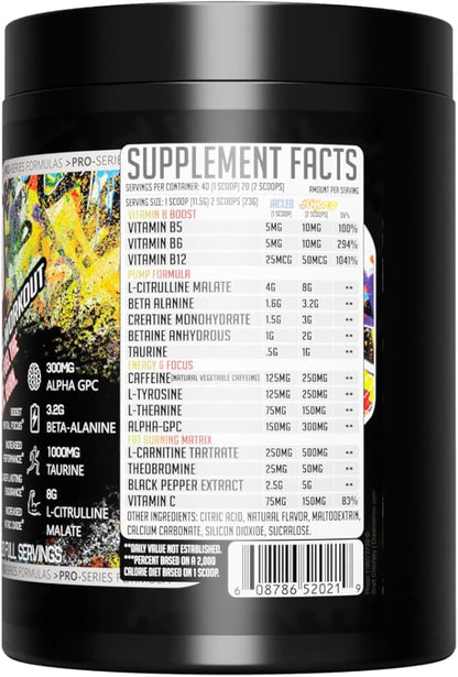 GMU SPORT Jacked Juice Pre Workout | Explosive Energy, Focus & Muscle Pumps | 8g Citrulline Malate, 3g Creatine, Beta Alanine, Alpha-GPC | 250mg Caffeine | 40 Servings Watermelon