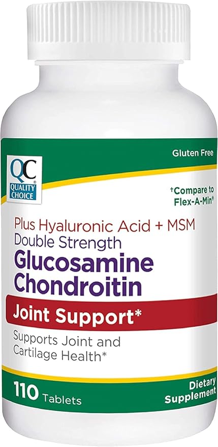 Quality Choice Double Strength Glucosamine Chondroitin + Hyaluronic Acid, MSM Tablets, 110 Count Bottles of Joint Support