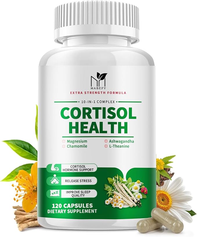 Cortisol Supplements for Women - 10 in 1 Cortisol Manager with Magnesium, Ashwagandha, L-Theanine, Cortisol Balance for Stress, Mood, Sleep, Cortisol Detox for Women - 120 Vegan Capsules