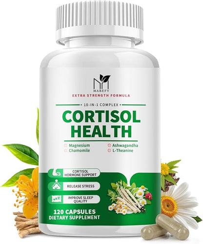 Cortisol Supplements for Women - 10 in 1 Cortisol Manager with Magnesium, Ashwagandha, L-Theanine, Cortisol Balance for Stress, Mood, Sleep, Cortisol Detox for Women - 120 Vegan Capsules