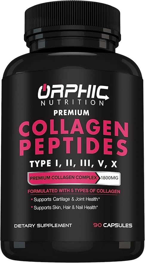 ORPHIC NUTRITION Collagen Peptides Capsules for Women,1800mg Multi Collagen Pills Types I, II, III, V, X - Supports Digestive Health Maintaining Strong Joints, Tendons, Ligaments and Muscles* 90 Caps