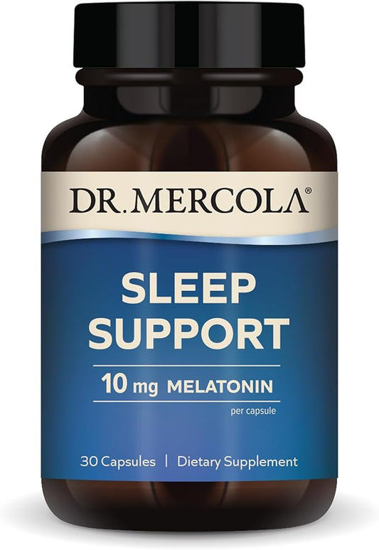 Dr. Mercola Sleep Support with Melatonin, 10 mg Melatonin Per Serving, 30 Servings (30 Capsules), Dietary Supplement, Supports Healthy Sleep and Mental Focus, Non-GMO