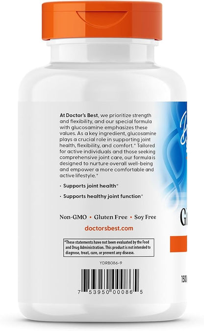 Doctor's Best Glucosamine, Non-GMO, Gluten & Soy Free, Joint Support, 750 mg, 180 Count