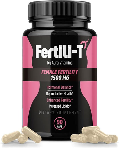 Fertili-t Female (90 Caps) Natural Fertility Support, Hormonal Balance & Prenatal Vitamins for Women, Conception Support, Natural Fertility Supplement with Aguaje & Red Maca (30-Day Supply) (1)