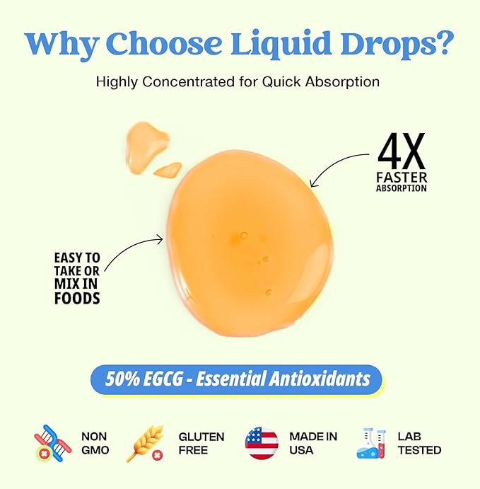 Green Tea 10:1 Extract 50% EGCG - Green Tea Liquid Drops - Vegan, 4X More Powerful Than Pills & Capsules - 2oz Antioxidant & Immune Supplement - Skin, Heart Support, Brain Health & Memory Boost