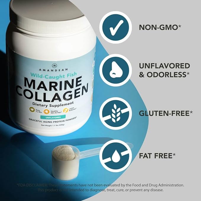 AMANDEAN Marine Collagen Duo. 500g Container + 30 Travel Packs. Hydrolyzed Fish Collagen Peptides for Skin, Hair & Nails. Pescatarian, Keto & Paleo-Friendly, Unflavored