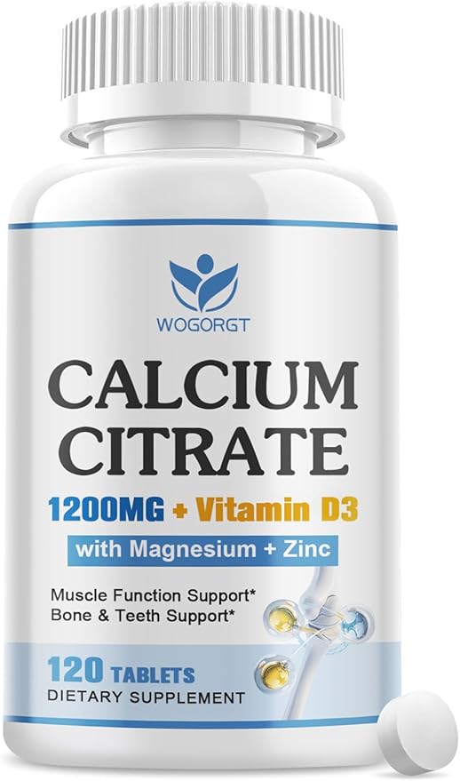 Calcium Citrate 1200mg Supplement with Vitamin D3 for Women and Men - Calcium Magnesium Zinc D3 Supplement for Bone, Teeth, Immune Support, Vegan-Friendly - 120 Tablets