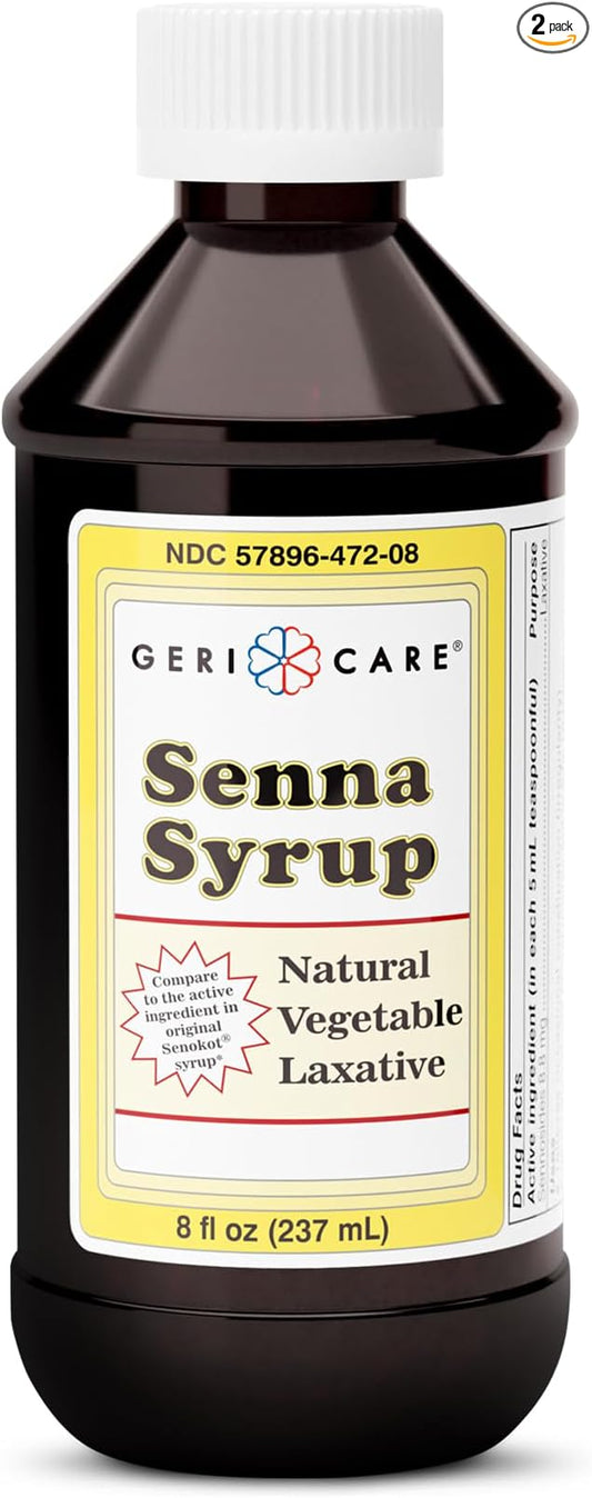 GeriCare Senna Laxative Syrup & Stool Softener, Natural Vegetable Stimulant Laxative Drink, Liquid Senna for Smooth Bowel Movement| Fast-Acting, Constipation Relief| Chocolate Flavor|8 fl oz (2 Pack)