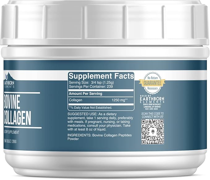 Earthborn Elements Bovine Collagen Peptides Powder 10.5 oz, Pure & Undiluted, Dietary Supplement