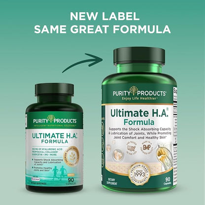 Purity Products Ultimate H.A. Formula - Clinically Studied BioCell Collagen - Dynamic Hyaluronic Acid Support for The Joints and Skin - 90 Count per Bottle (3 Bottles) - from