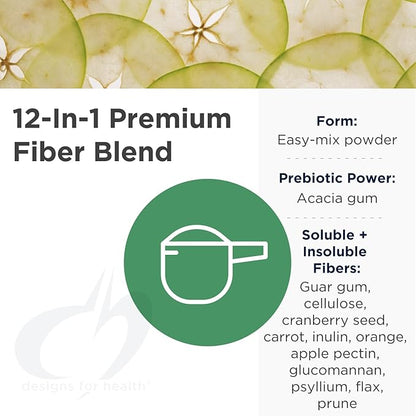Designs for Health PaleoFiber - 12 Digestive Fiber Blend Powder Supplement with Psyllium Husk, Flax + Apple Pectin - Prebiotic Gut Support, Unflavored + Unsweetened - Vegan (60 Servings / 300g)