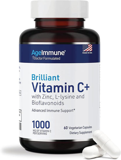 Vitamin C 1000mg Complex with L-Lysine 500mg, Zinc 12mg, Bioflavonoids 300mg. Doctor Formulated Magnesium Stearate Free Supplements for Healthy Immune System Support.(1)