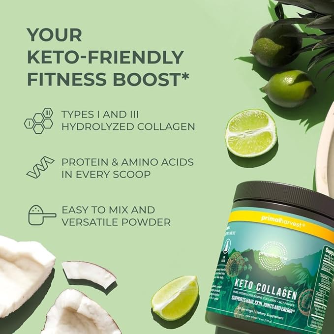 Primal Harvest Keto Collagen Powder w/MCT Oil Type I & III Collagen Peptides for Women and Men 30 Servings