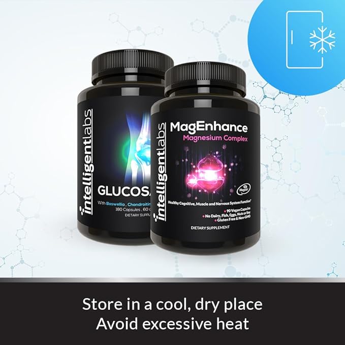 Intelligent Labs 2-in-1 Bundle of MagEnhance Triple Magnesium Complex (Magnesium Threonate Supplement with Mg Taurate and Mg Glycinate) + Glucosamine and Chondroitin Joint Care Complex with MSM