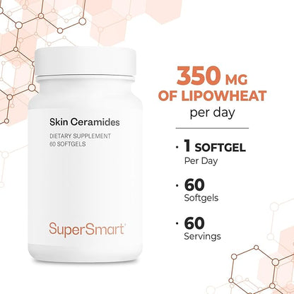Supersmart - Skin Ceramides - with Zinc - Powerful Skin Hydration, Protection & Care Supplement | Non-GMO - 60 Softgels