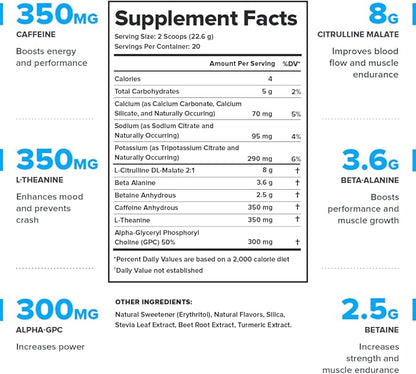 LEGION- All Natural Nitric Oxide Preworkout Drink to Boost Energy, Creatine Free, Naturally Sweetened, Beta Alanine, Citrulline, Alpha GPC (Watermelon)