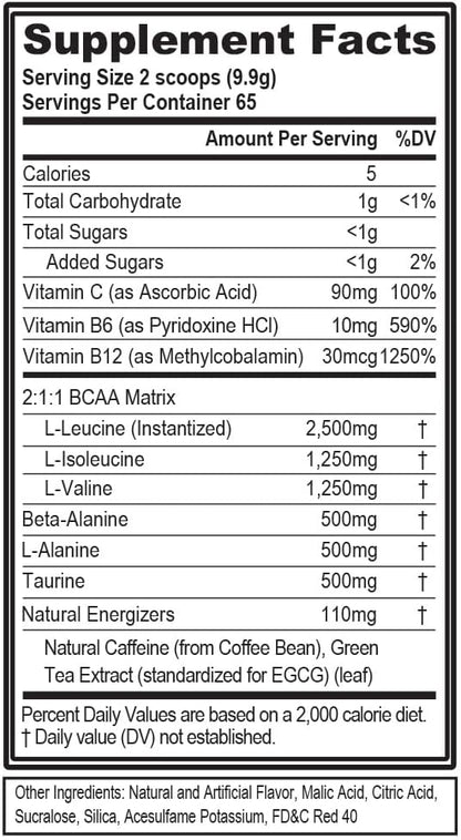 EVL BCAAs Amino Acids Powder - BCAA Energy Pre Workout Powder for Muscle Recovery Lean Growth and Endurance - Rehydrating Post Workout Recovery Drink with Natural Caffeine - Fruit Punch