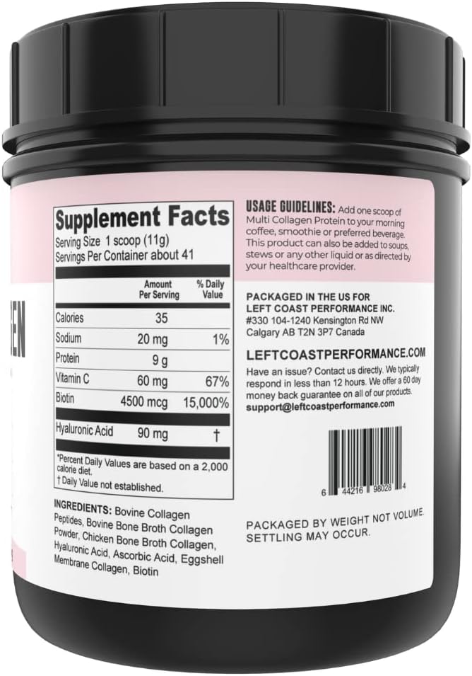 Multi Collagen Peptides Powder Types I, II, III, V, X Multi Collagen Protein Powder with Hyaluronic Acid, Biotin, Vitamin C, For Skin Hair Nails Joints and Gut Health - Keto, Non-GMO Supplement