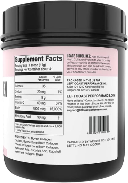 Multi Collagen Peptides Powder Types I, II, III, V, X Multi Collagen Protein Powder with Hyaluronic Acid, Biotin, Vitamin C, For Skin Hair Nails Joints and Gut Health - Keto, Non-GMO Supplement