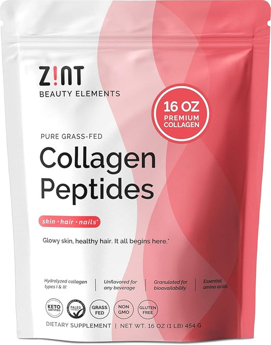 Zint Collagen Peptides Powder: Paleo & Keto Certified - Granulated Collagen Hydrolysate for Enhanced Absorption - Enzymatically Hydrolyzed Protein for Women & Men, 16 oz
