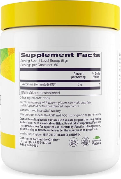 Healthy Origins - L-Arginine (American-Made, Non-GMO, Gluten Free, Muscle Support), 10.6 Ounce