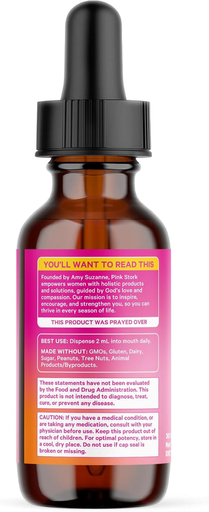 Pink Stork Hormone Balance Support Liquid - Hormonal Health, PMS and Period Relief, Menopause + Mood Support, Herbal Supplement for Women with Red Raspberry Leaf & Wild Yam - Vegan, 2 oz, 30 Servings