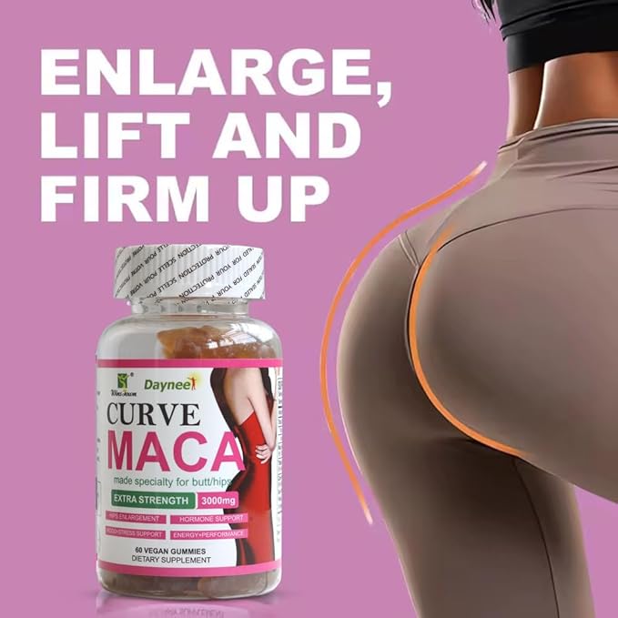 Curve Maca Gummies, 3000mg Tribulus Herbal Supplements for Butt/HIPS Enlargement, 60 Count