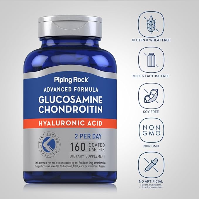 Piping Rock Glucosamine Chondroitin | 160 Caplets | with Hyaluronic Acid | Supplement for Women and Men | Advanced Formula | Non-GMO, Gluten Free