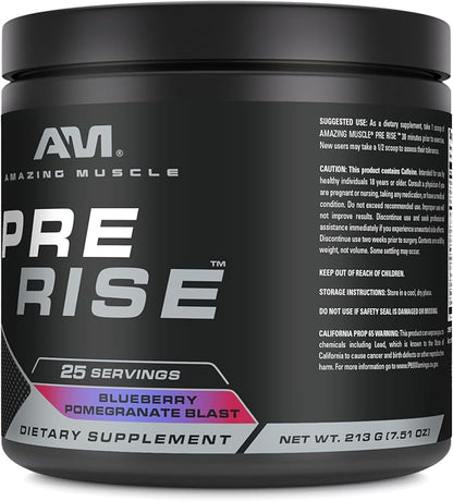 Pre Rise | Pre-Workout Powder Supplement with Caffeine & Beta-Alanine for Men & Women | 25 Servings (25 Servings, Blueberry Pomegranate Blast)