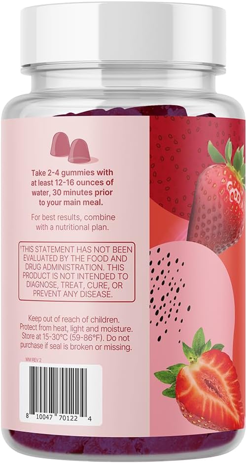 Santo Remedio, Entalla, Skinny Yummy Gummy, Nutritional Supplement, Gummy Fiber for Digestive Gut Support, 60 Fiber & Prebiotic Gummies, Strawberry Flavor, 30 Servings