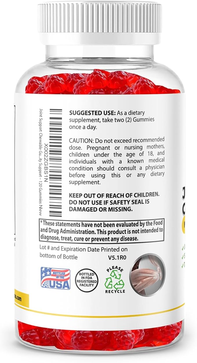 120 Extra Strength Joint Support Chewable Gummies with Glucosamine & Vitamin E - Natural Joint & Flexibility Support