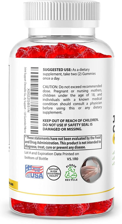 120 Extra Strength Joint Support Chewable Gummies with Glucosamine & Vitamin E - Natural Joint & Flexibility Support