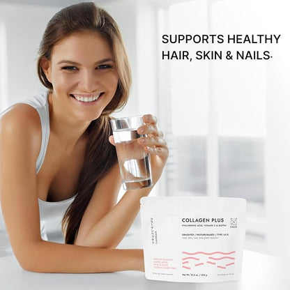 Collagen Plus w Biotin, Hyaluronic Acid & Vitamin C - Healthy Hair, Skin & Nails - Naturally Sourced Type I & III Hydrolyzed Collagen Powder, Unflavored - 30 Servings, 10.8oz