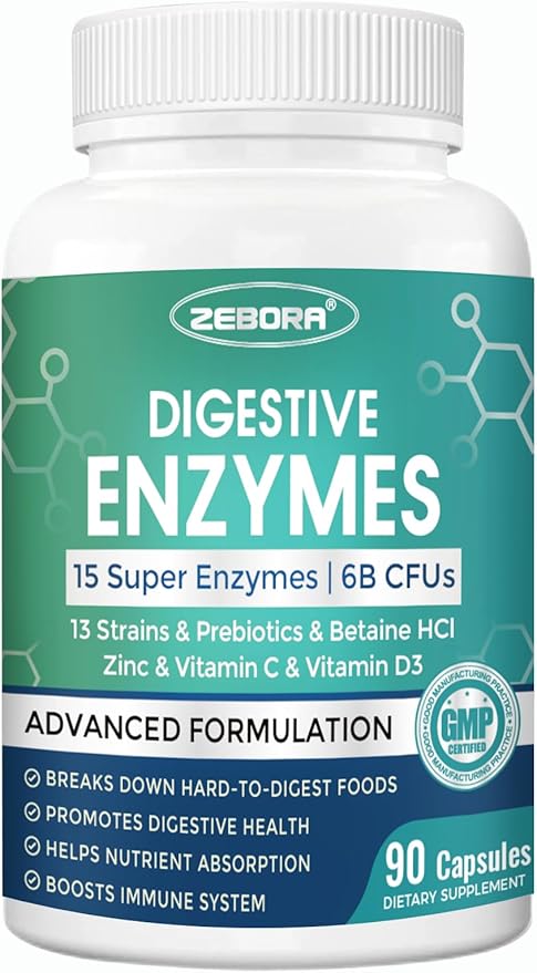 ZEBORA Digestive Enzymes for Women-Men, Digestive Enzymes with Probiotics and Prebiotics for Digestive Health, Nutrient Absorption, Immune Support and Reduce Bloating & Indigestion, 45 Servings