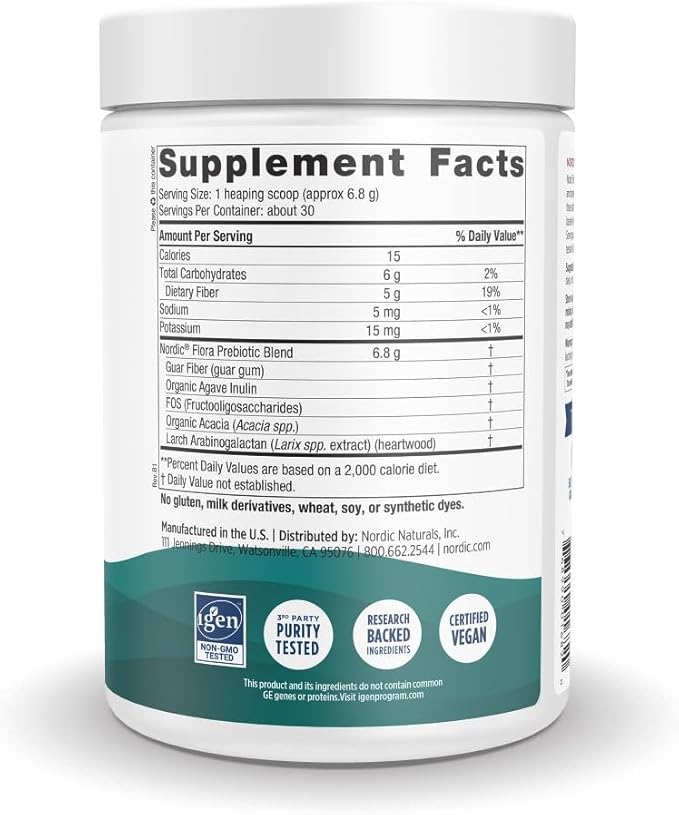 Nordic Naturals Nordic Flora Prebiotic Powder, 204 Grams - Unflavored Prebiotic Powder - 30 Servings