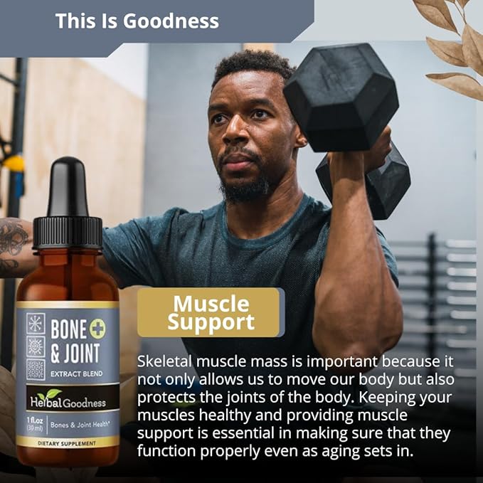 Herbal Goodness Bone and Joint Liquid Extract 1oz - Organic Bone and All Joint Health, Muscle Support, Knee Discomfort with Calcium, Magnesium, Glucosamine and Chondroitin for Men and Women -1 btl