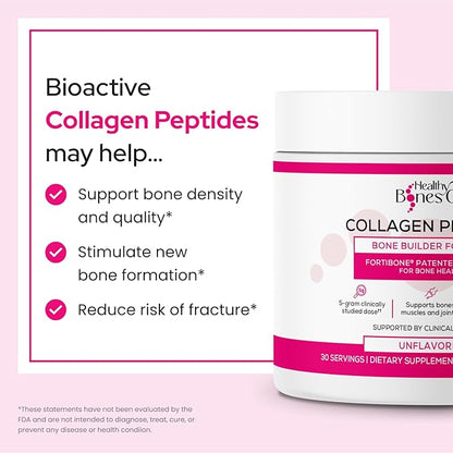 FORTIBONE Collagen Peptides Essential Bone Builder Hydrolyzed Collagen Powder for Women & Men, Clinically-Supported for Bone Strength & Density, Gluten Free & Dairy Free - Unflavored (30 Servings)