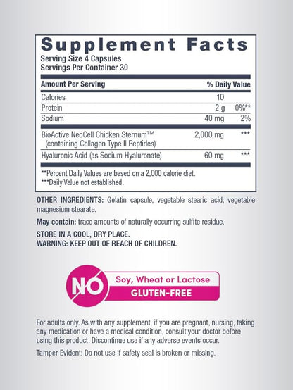 NeoCell Advanced Joint Collagen Complex Supplement | 120 Capsules | Type II and Hyaluronic Acid | for Men and Women