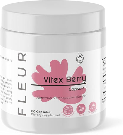 FLEUR Vitex Capsules, Vitex Chasteberry for Hormone Balance for Women, PCOS Supplement Helps Maintain Progesterone Level for Menstrual Cycle Support, Fertility & PMS Support, 500mg, 60Ct