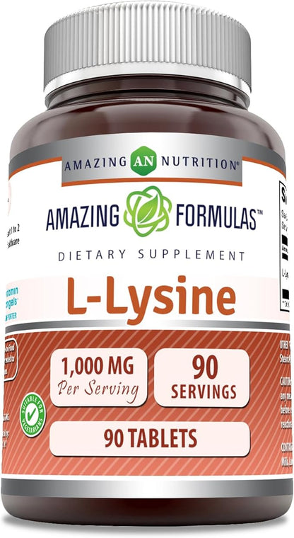 Amazing Formulas L-Lysine 1000mg Amino Acid Tablets Supplement | Non-GMO | Gluten Free | Made in USA (90 Count)