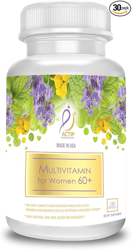 ACTIF Multivitamin for Women Age 60+ with 30 Organic Vitamins and Organic Herbs, Non-GMO, Made in USA, 2-Month Supply