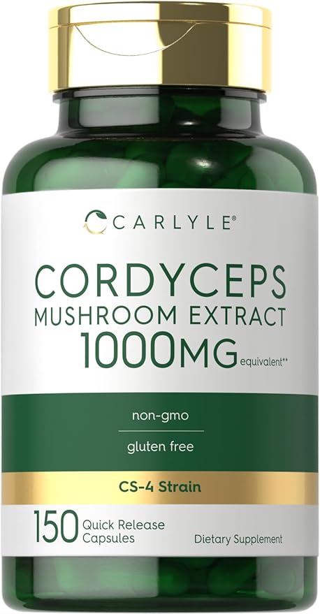 Carlyle Cordyceps Mushroom Capsules 1000mg | 150 Count | CS-4 Strain Mushroom Extract | Non-GMO and Gluten Free