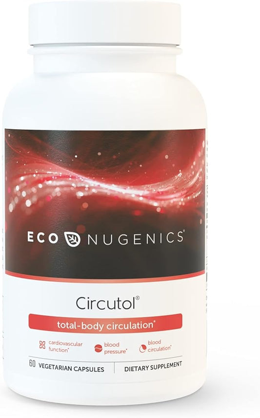 EcoNugenics Circutol Blood Pressure Supplement for Heart Support with Nattokinase, Hawthorn Extract, L-Carnitine, Salvia Root, Reishi, and Cordyceps Mushrooms - 60 Capsules