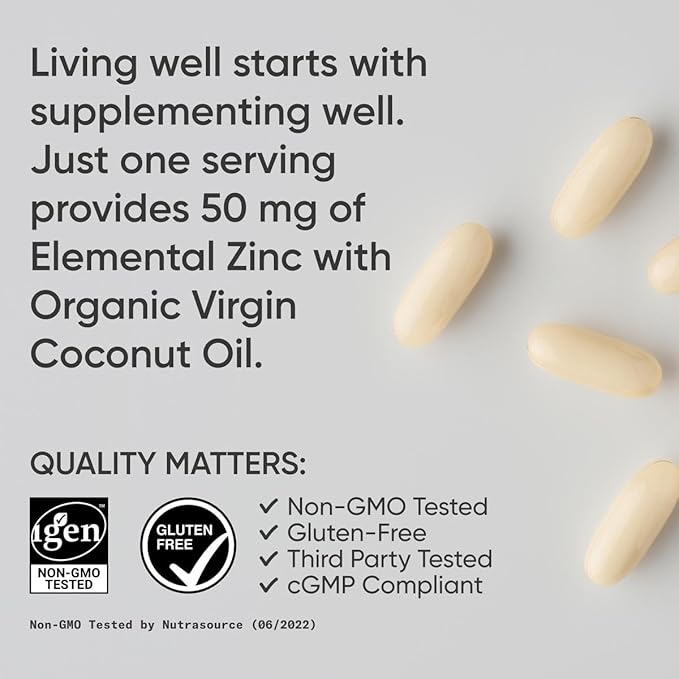 Sports Research High Potency Zinc Picolinate 50mg with Organic Coconut Oil | Highly Absorbable Zinc Supplement for Healthy Immune & Enzyme Function - Non-GMO Tested & Gluten-Free (120 Liquid Softgels)