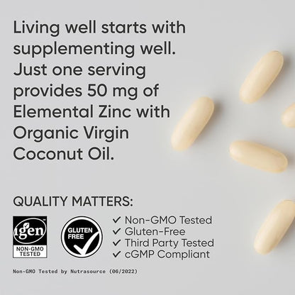 Sports Research High Potency Zinc Picolinate 50mg with Organic Coconut Oil | Highly Absorbable Zinc Supplement for Healthy Immune & Enzyme Function - Non-GMO Tested & Gluten-Free (120 Liquid Softgels)